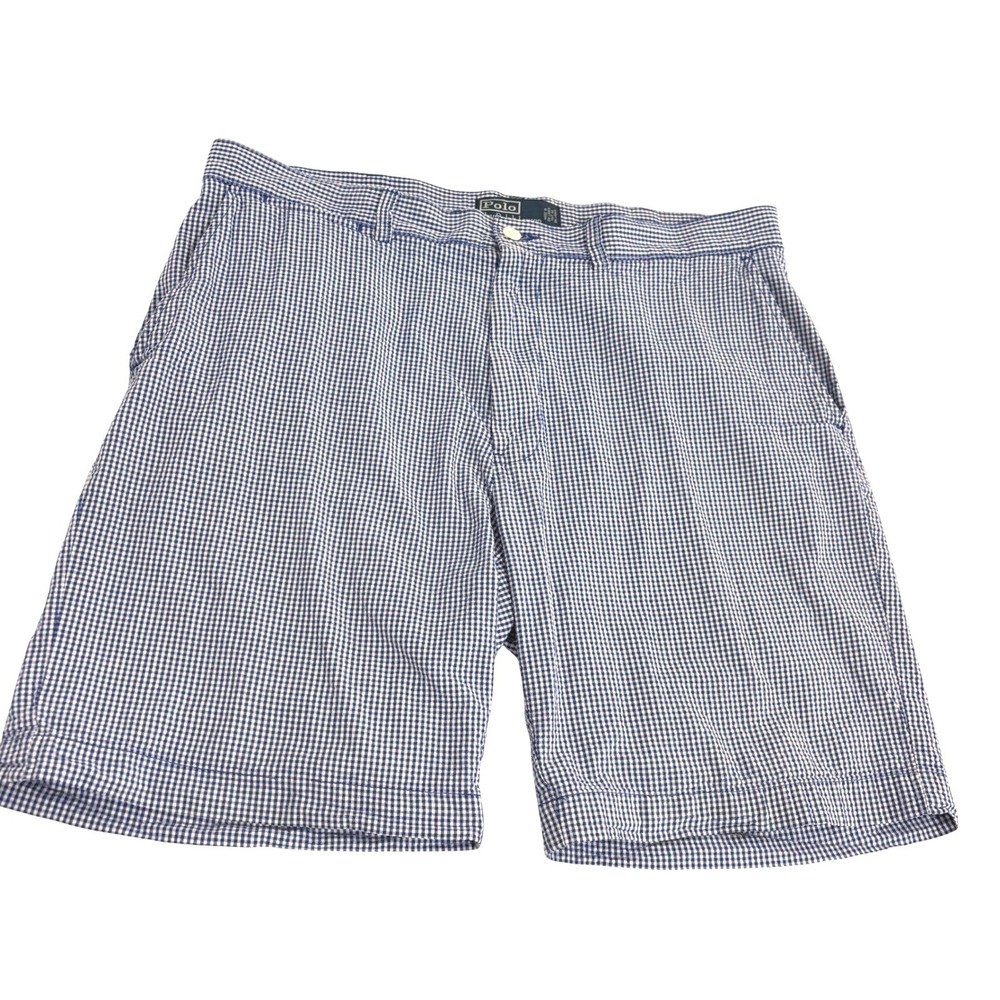 Polo Ralph Lauren Prospect Shorts Men 36 Blue White Gingham Check Cotton Pockets